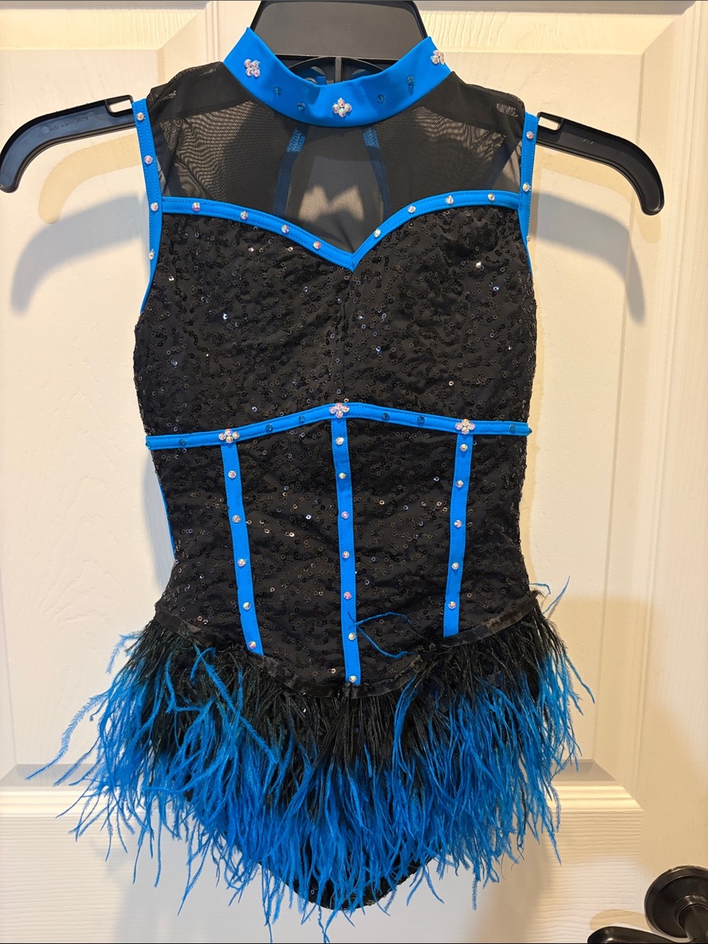 Black and Blue Sequin Feather Kids Costume Leotard